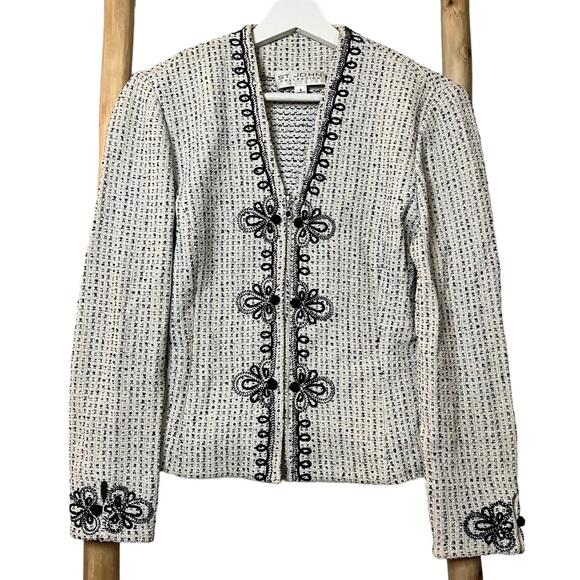 St. John Jackets & Blazers - St. John Santana knit tweed white zip up blazer sweater evening jacket 4